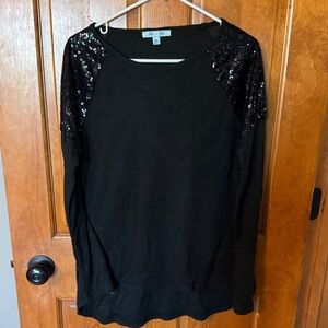 She + Sky Black Sequin Raglan Long-Sleeve Top